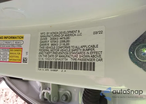 2022 Honda Accord Sport from USA, damaged, VIN 1HGCV1F32NA037754